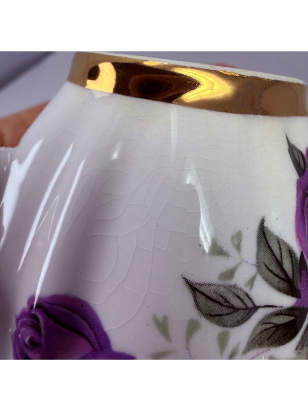 Vintage Royal London Bone China Purple Gold Rose Teacup Saucer England Imperfect - Picture 5 of 6